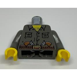 Torso Adventurers Jungle Two Pockets Two Guns in Belt Pattern / Dark Gray Arms / Yellow Hands - Part - 973paac01 - Dark Gray - used - Qty:1