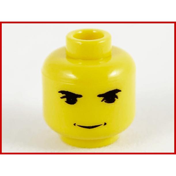 Minifigure Head Black Eyebrows Upper Eyelids Grin with Dimples Pattern - Part - 3626px91 - Yellow - used - Qty:1