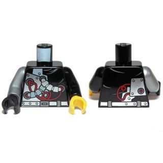 Torso Ninjago with Red Wires and Mechanical Parts Pattern / Black Arm Left / Flat Silver Arm Right / Yellow Hand Left / Black Hand Right - Part - 973pb1577c01 - Black - used - Qty:1