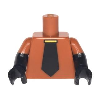 Torso Wide Black Tie and Gold Tie Bar Pattern / Black Arms with Molded Dark Orange Short Sleeves Pattern / Black Hands - Part - 973pb2797c01 - Dark Orange - used - Qty:1
