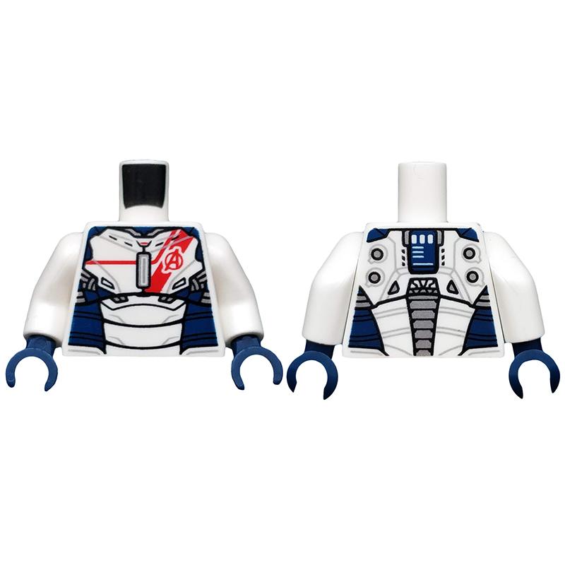 Torso Dark Blue Armor with Red Avengers Logo and Stripe on Front Pattern (Iron Legion) / White Arms / Dark Blue Hands - Part - 973pb1938c01 - White - used - Qty:1