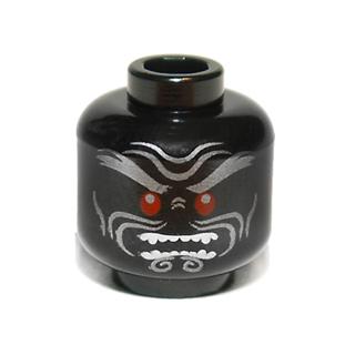 Minifigure Head Alien with Silver Thick Bushy Eyebrows Cheek Lines and Chin Swirls Red Eyes Furrowed Brow Angry Open Mouth with Sharp Teeth Parted Pattern - Part - 3626pb0591 - Black - used - Qty:1