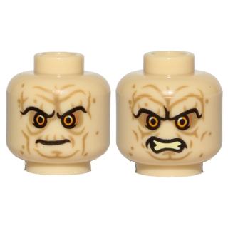 Minifigure Head Dual Sided Wrinkles Sunken Yellow Eyes Black Long Eyebrows Stern / Bared Teeth Angry Pattern (SW Palpatine) - Part - 3626pb1395 - Tan - used - Qty:1