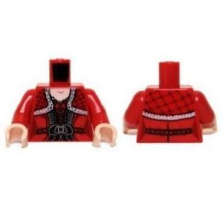 Torso Dress with Black Belt Ruffles and Lace Shawl Pattern / Red Arms / Light Nougat Hands - Part - 973pb1449c01 - Red - used - Qty:1