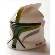 Minifigure Headgear Helmet SW Clone Trooper with Holes Olive Green Markings and Silver Visor Pattern (Clone Trooper Sergeant) - Part - 61189pb12 - White - used - Qty:1