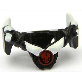 Minifigure Armor Breastplate with Shoulder Spikes White Up and Ninjago Cracked Red Skull Pattern - Part - 93057pb02 - Black - used - Qty:1