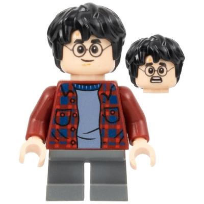 Harry Potter - Dark Red Plaid Flannel Shirt Dark Bluish Gray Short Legs - Minifigure - New