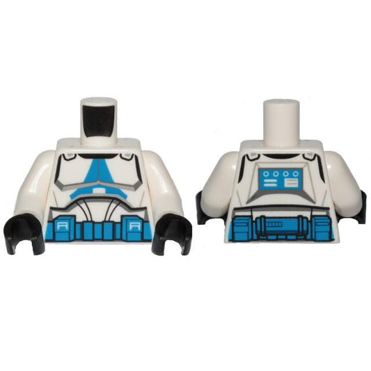 Torso SW Armor Clone Trooper with Blue 501st Legion Markings and Belt Pattern (Clone Wars) / White Arms / Black Hands - Part - 973pb5002c01 - White - used - Qty:1