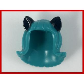 Minifigure Hair Female Mid-Length Flipped Ends Short Bangs with Black Cat Ears Pattern - Part - 20592pb02 - Dark Turquoise - used - Qty:1