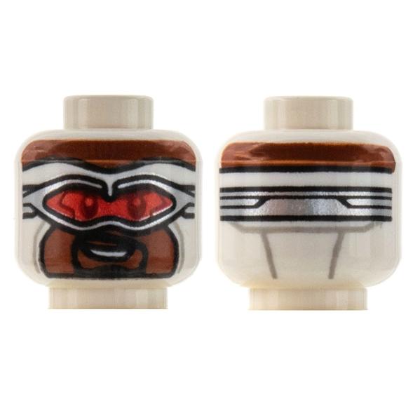 Minifigure Head Balaclava Reddish Brown Face Silver Goggles with Red Lenses Smile with Teeth Black Goatee Pattern - Part - 3626pb2867 - White - used - Qty:1