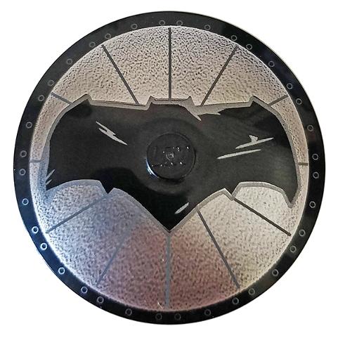 Dish 4 x 4 Inverted (Radar) with Solid Stud with Bat on Silver Background Batman Logo Pattern - Part - 3960pb035 - Black - used - Qty:1