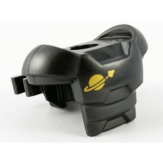 Minifigure Armor Space with Shoulder Protection and 2 Clips with Gold Classic Space Logo Pattern - Part - 18827pb04 - Pearl Dark Gray - used - Qty:1