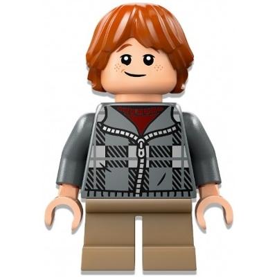 Ron Weasley - Dark Bluish Gray Plaid Jacket Dark Tan Short Legs - Minifigure - New