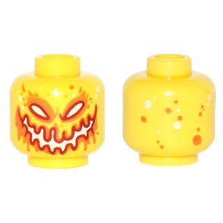 Minifigure Head Alien Lava Monster with White Red and Orange Eyes and Smile Dots on Back Pattern - Part - 3626pb1641 - Yellow - used - Qty:1