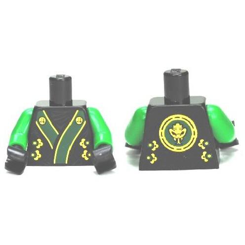 Torso Ninjago Robe with Green and Gold Sash Pattern / Green Arms / Black Hands - Part - 973pb1259c01 - Black - used - Qty:1