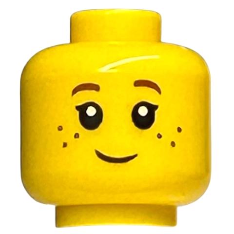 Minifigure Head Child Black Eyelashes Dark Red Eyebrows Freckles Pattern - Part - 3626pb3330 - Yellow - new - Qty:1